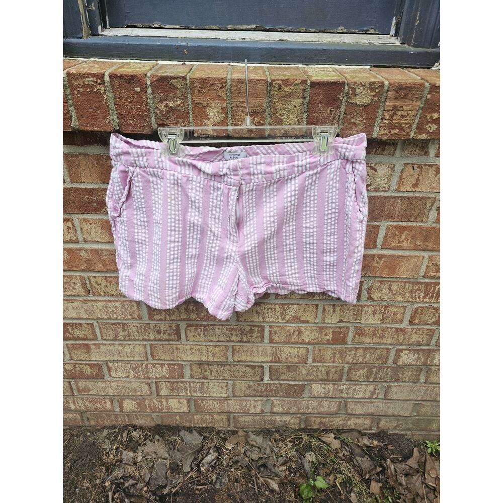 Crown & Ivy Women's 14 Pink Striped Seersucker Mini Micro Shorts Preppy Coastal
